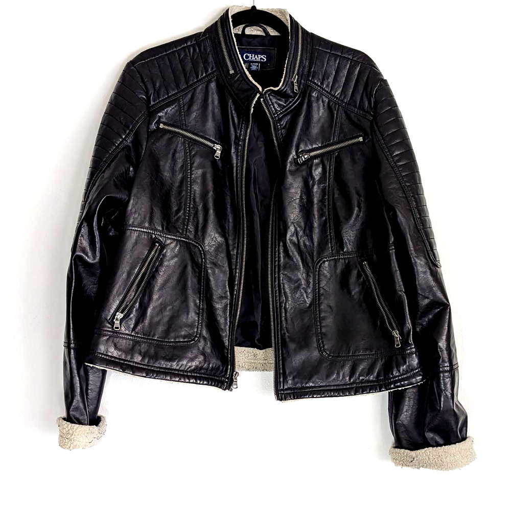 Chaps Black Faux Leather Moto Womens Jacket XL
